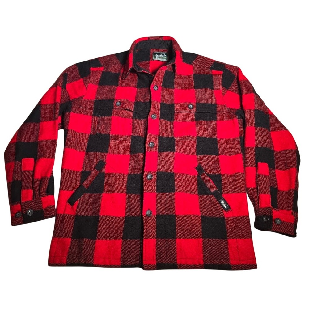 Vintage Woolrich Mens XL Buffalo Plaid Wool Blend Shirt Jacket Red Black